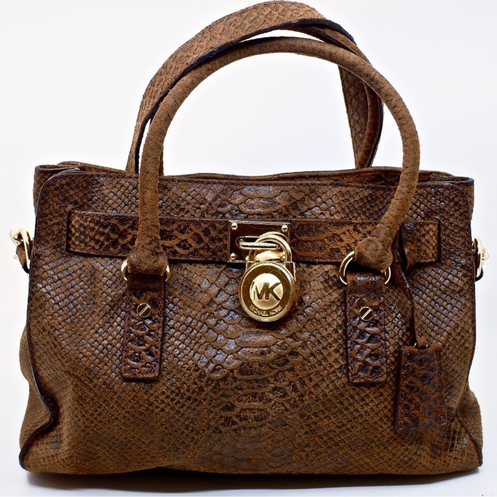 Michael Kors Gold and Brown Satchel with Elegant Hardware